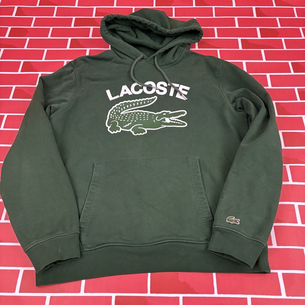 Lacoste Classic Fit Hoodie Dark Green L Cotton Blend Pullover Hooded